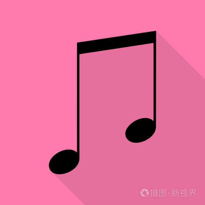 音乐符号图.与平面样式阴影路径在粉红色的背景上的黑色图标
