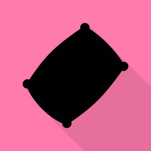 枕头标志图。与平面样式阴影路径在粉红色的背景上的黑色图标