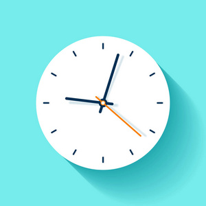 时钟图标在平面样式, 圆形定时器在蓝色背景。简单的手表。用于您的业务项目的矢量设计元素