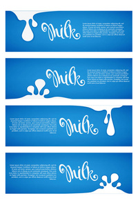 牛奶和乳制品标签, 传单, 横幅 tmplate 与手工画刻字组合
