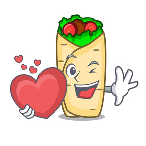 与心脏玉米饼吉祥物卡通风格矢量插画照片