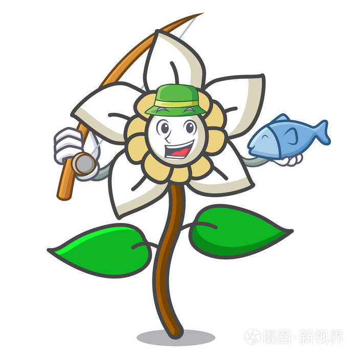 渔茉莉花吉祥物卡通矢量插画