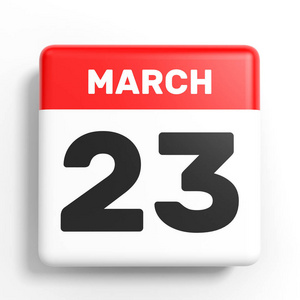 3 月 23 日。白色背景上的日历