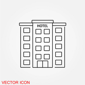 在白色背景矢量插图上隔离的酒店建筑平面图标