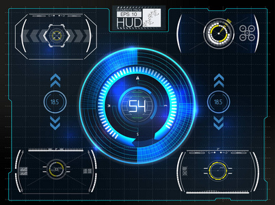 不同元素的 hud 的抽象背景。矢量图。平视显示器元素