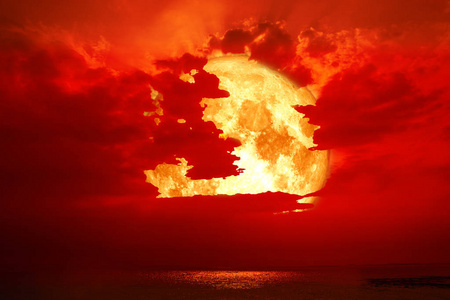 超级血月亮回红云在红色的夜空, 这个形象的元素由 nasa 提供照片