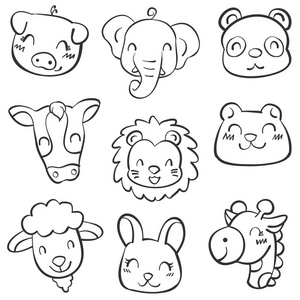 矢量图的动物头涂鸦图片