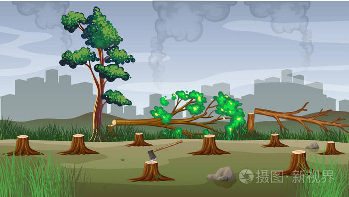 砍伐森林的污染主题插画 正版商用图片0qq65g 摄图新视界