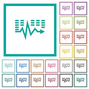 在白色背景下, 音乐波浪平面彩色图标与象限框