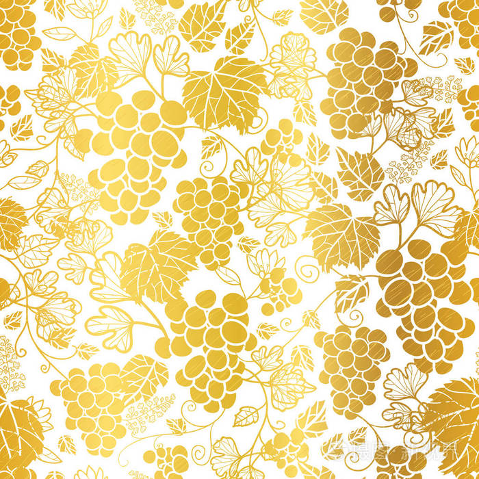 矢量金色和白色的葡萄果实重复无缝图案背景.