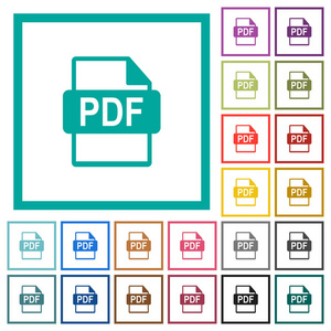 Pdf 文件格式白色背景上带有象限框架的平面彩色图标