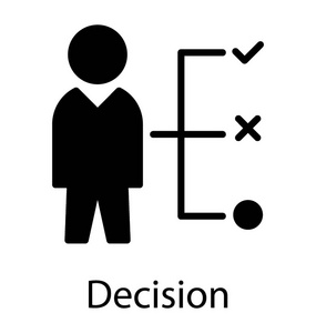 一个困惑的人, 选择正确和错误的选项, 处理决策图标照片