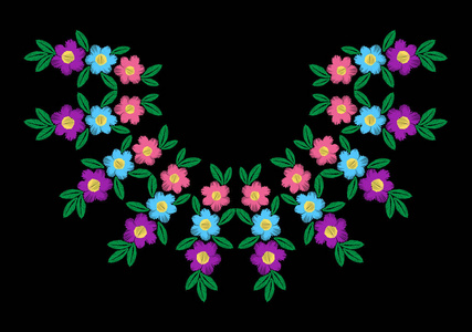 五颜六色的花与叶帧刺绣针模仿