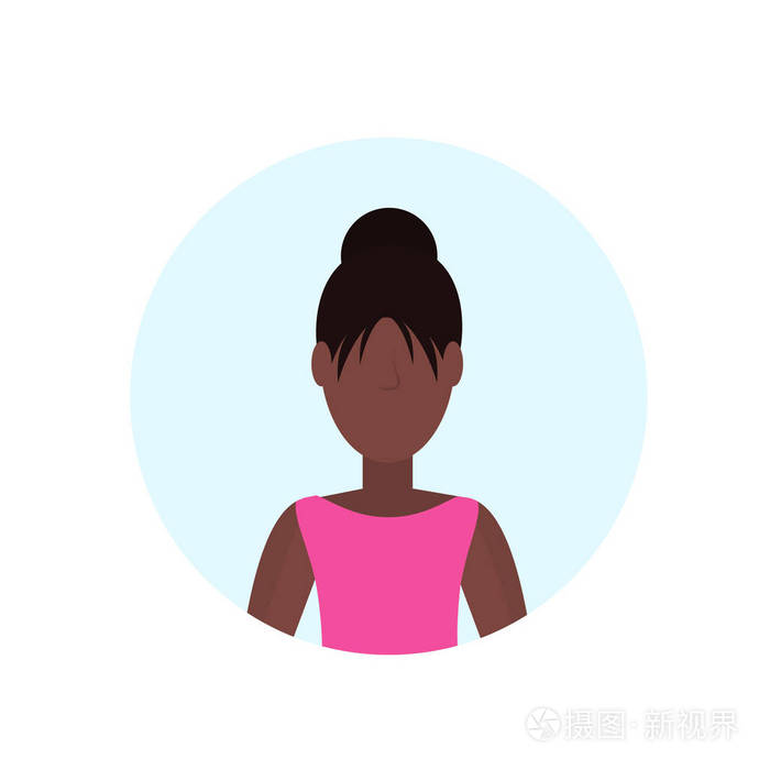 非洲裔美国妇女头像孤立的无脸女性卡通人物肖像平