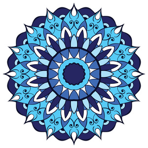 矢量蓝色曼荼罗曼陀罗的标志.简单的几何图案.多汁的圆形标志.