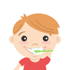 快乐可爱男孩清洁牙齿的矢量图