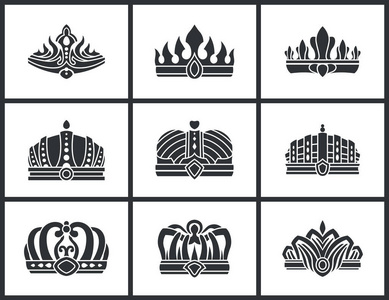 国王和王后单色皇冠图标收藏图片