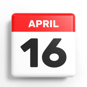 4 月 16 日。白色背景上的日历