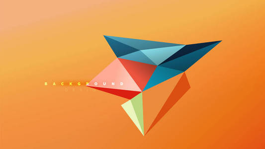抽象背景几何折纸风格的造型构图, 三角形低聚设计理念。多彩时尚简约插画