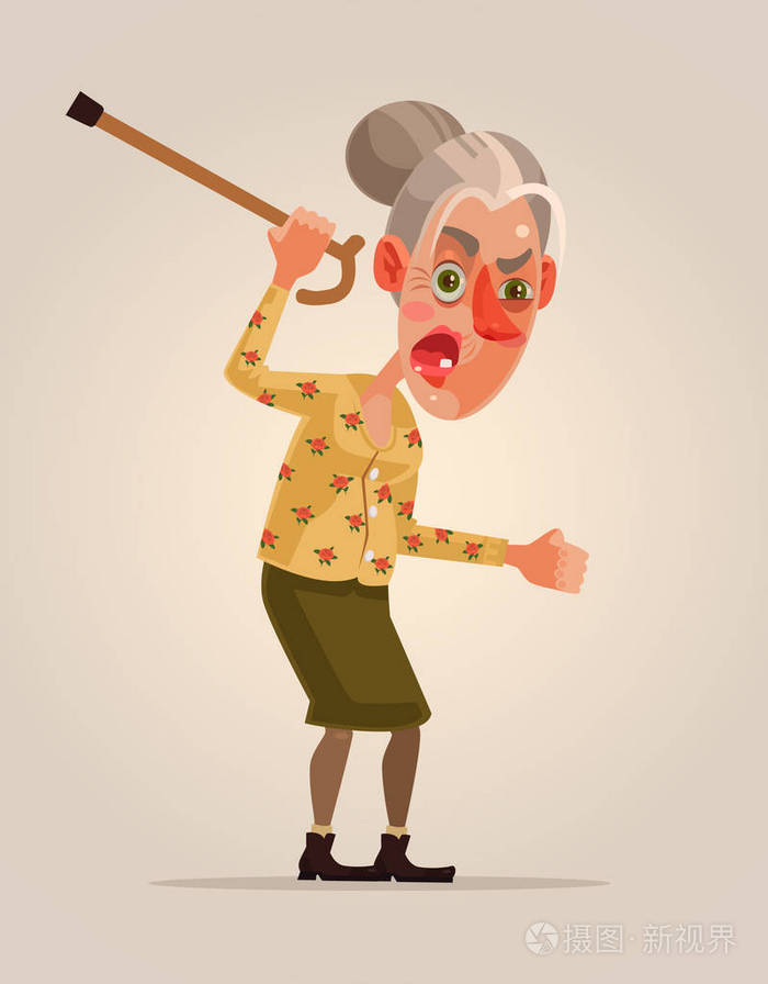 愤怒老女人性格.矢量平面卡通插画