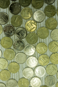 俄罗斯硬币质地, 相当数量的硬币, 俄罗斯货币卢布, 一套10和50俄罗斯铜板