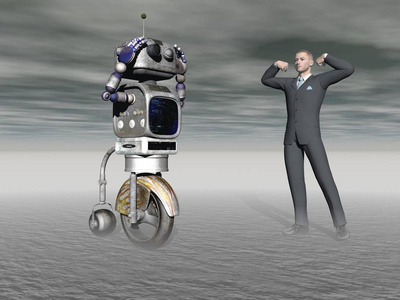 机器人和人类在竞争中3d 渲染