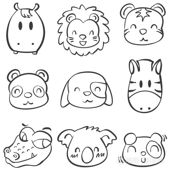 集合的涂鸦动物头风格插画-正版商用图片0qqueg-摄图新视界