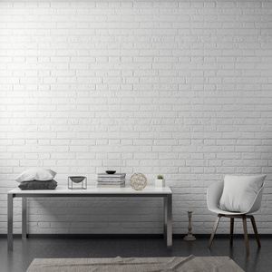 客厅内白色砖墙, 3d 渲染