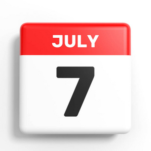 7 月 7 日。白色背景上的日历