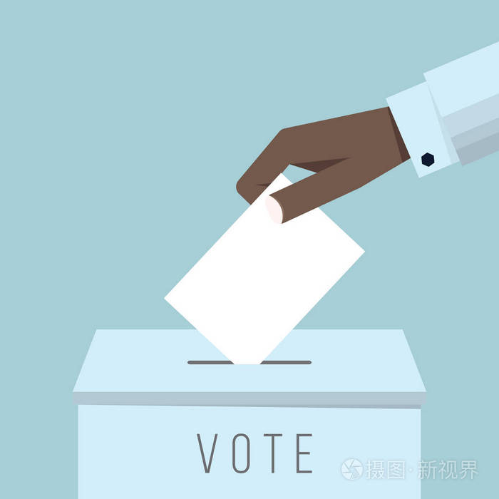 商务手在投票箱中投选票.投票概念平面绘制风格矢量设计插图