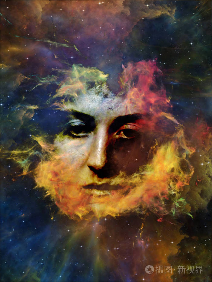 宇宙会记住我们的系列由女人的脸星云和星星组成的设计作为对宇宙自然