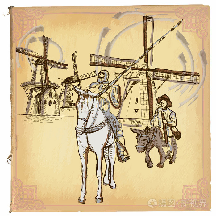 唐吉诃德 (堂吉诃德)-手绘制的矢量速写,写意,c插画-正版商用图片0qrb
