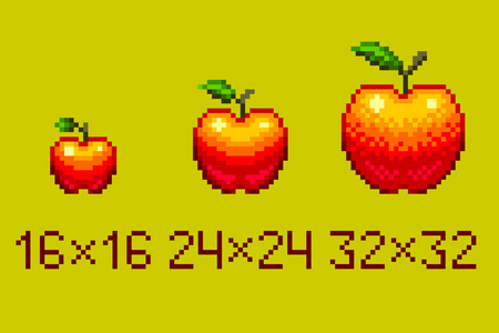 像素艺术红苹果孤立在浅绿色背景照片