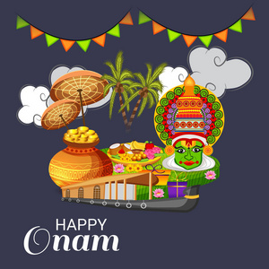 一个庆祝背景的向量例证南印度喀拉拉邦快乐的 Onam 节日