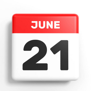 6 月 21 日。白色背景上的日历