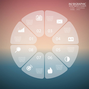 矢量抽象元素图表8选项。设计商业或财务模板布局, 小册子, 工作流程, 信息或演示等。Infographis 时间线路径。抽象3