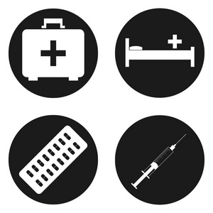 医疗图标设置在圆按钮。矢量图