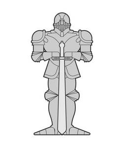 金属装甲战士.铁盔甲.盘子和剑.矢量图案照片