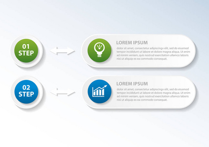 矢量图。2 步骤与图像的两个矩形和圆形图表模板。商业展示 教育 网页设计的使用。文本和图标的地方