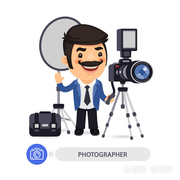 摄影师卡通人物与工具