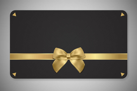 礼品卡 (礼品卡折扣), 礼品券带金色丝带, 金色弓和黑色图案.