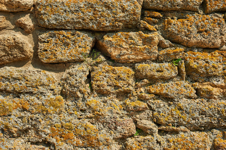 古石墙。旧砖的黄色纹理