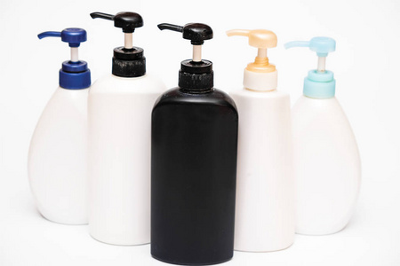 在白色背景, 洗发水汤处理护肤品等的化妆品收集瓶