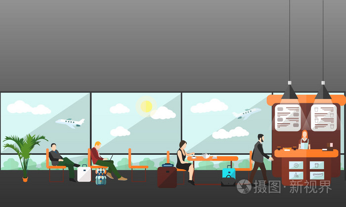咖啡屋和休息室候车室在机场航站楼插画-正版商用图片0qs1c1-摄图新