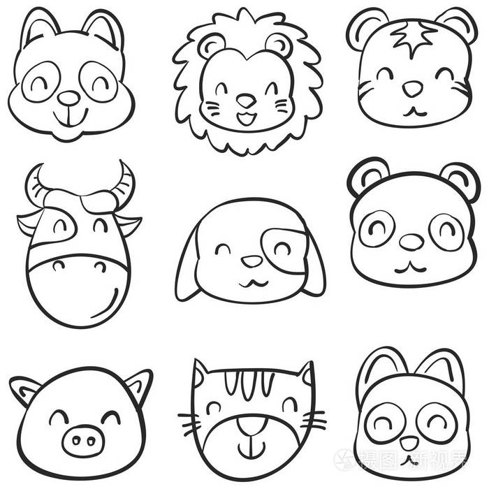 动物头可爱有趣涂鸦插画-正版商用图片0qs1lv-摄图新视界
