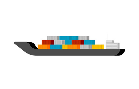 驳船和货物集装箱。货物运输矢量图