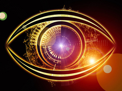 由眼睛图标和信息符号组成的设计在科学,教育和现代技术学科中的隐喻