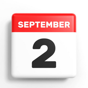 9 月 2 日。白色背景上的日历