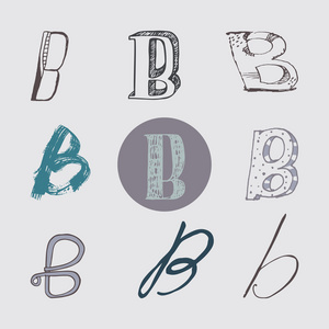原始字母b设置隔离在浅灰色背景上。 阿尔法