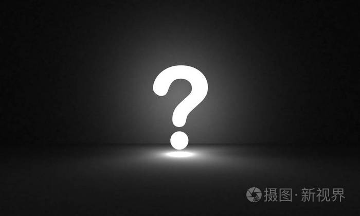 问号图标在黑暗中发光. 3 d 例证